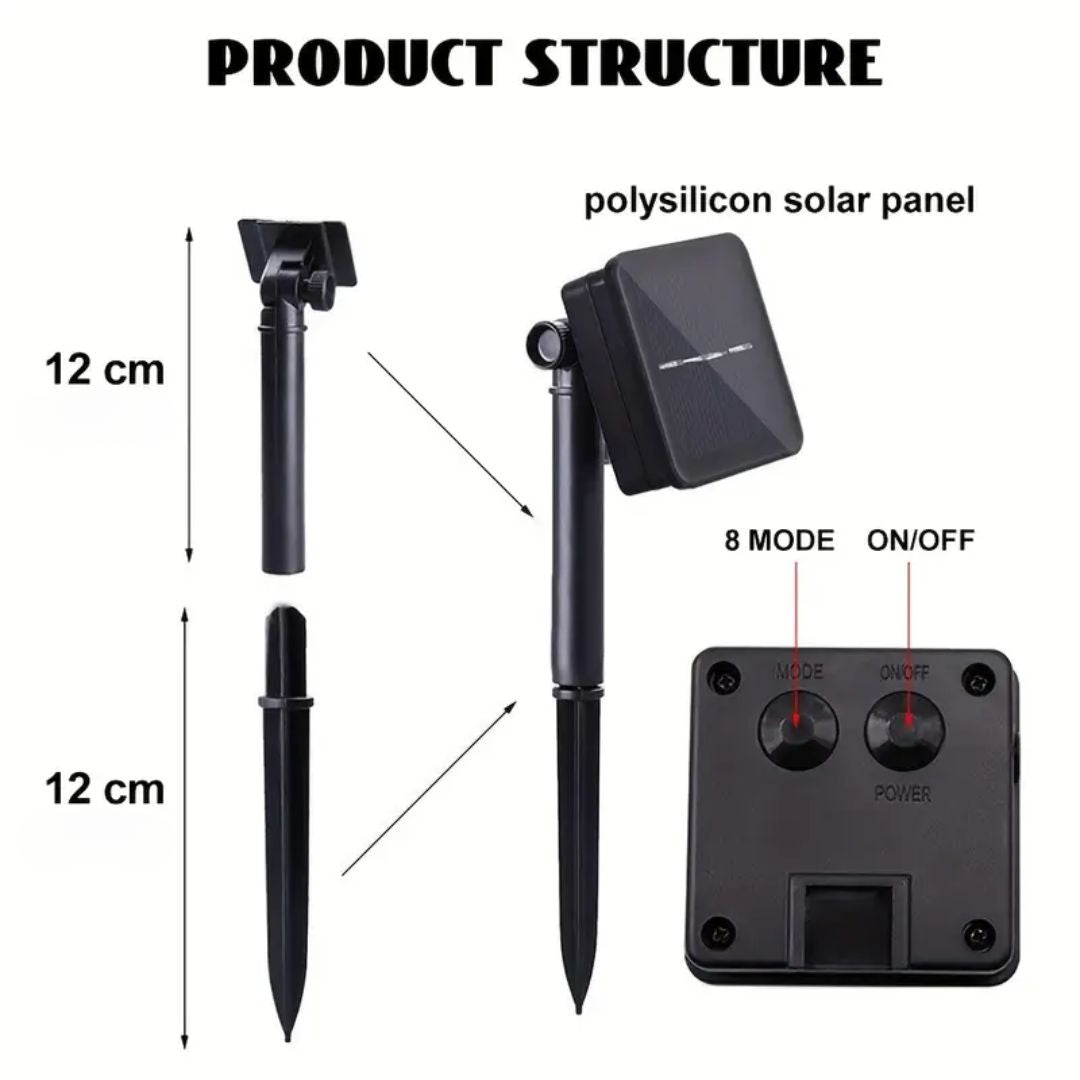 Luces de Navidad LED (20 Metros) Alimentadas por Panel Solar | Decoración Exterior Impermeable IP65