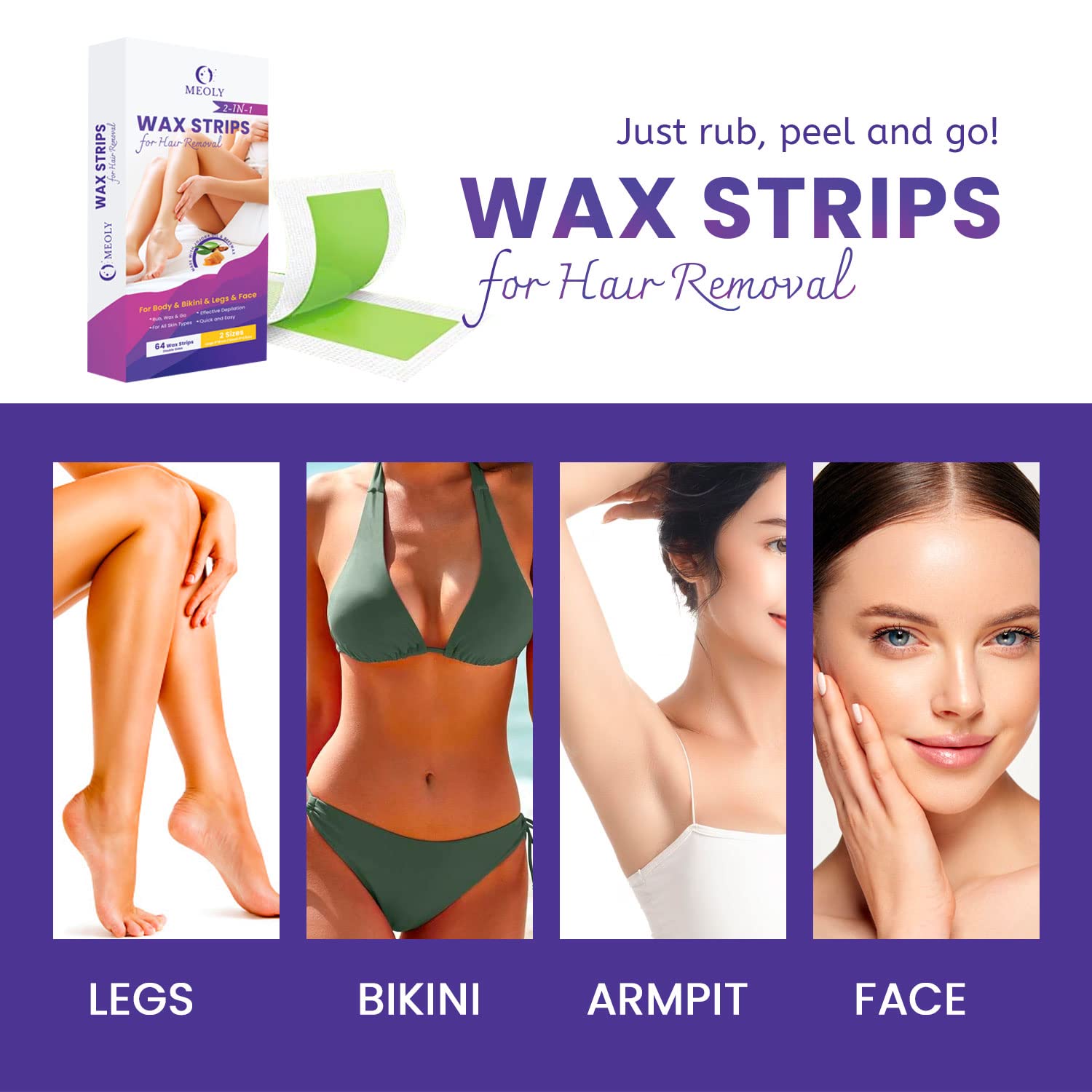 MEOLY Wax Strips for Hair Removal 64PCS