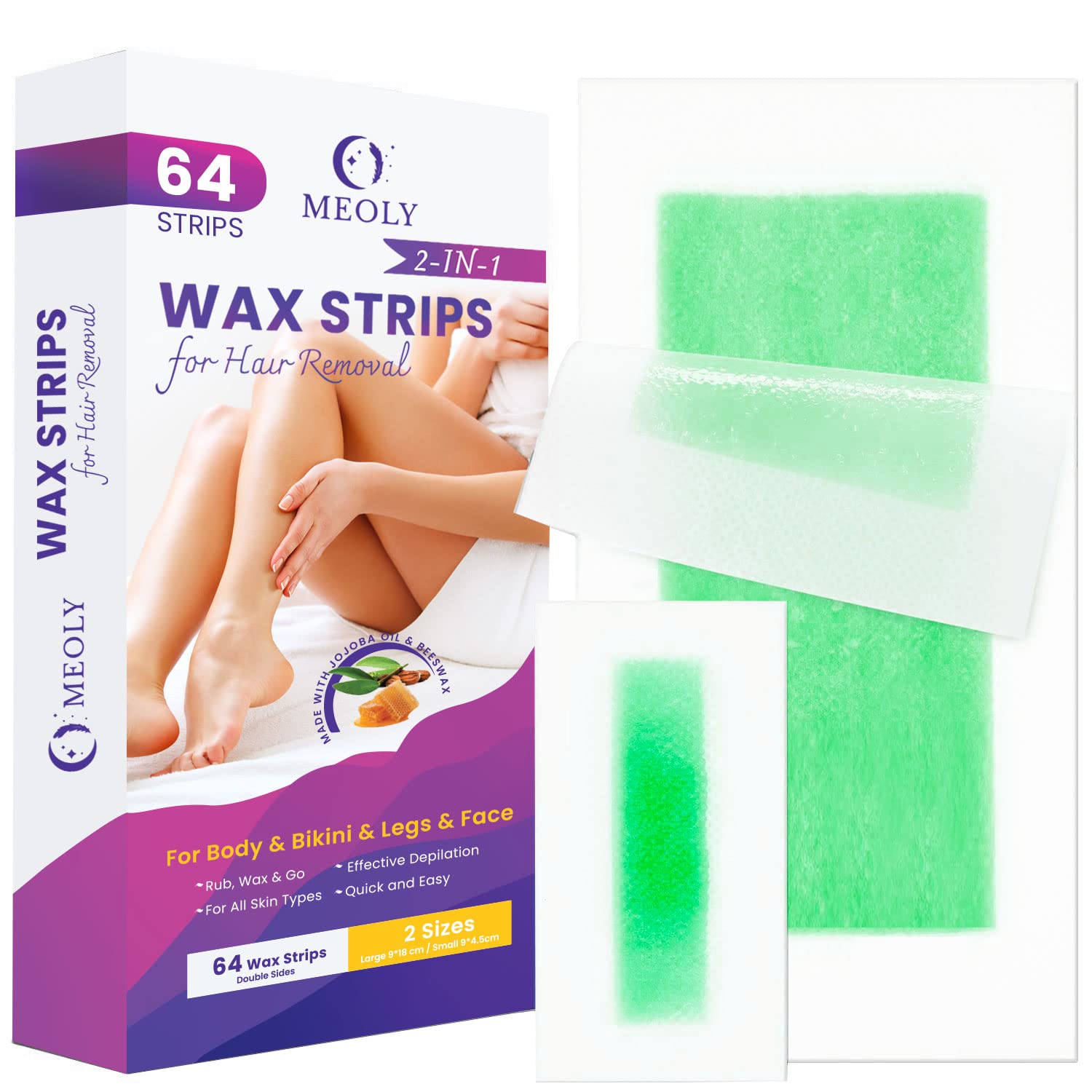 MEOLY Wax Strips for Hair Removal 64PCS
