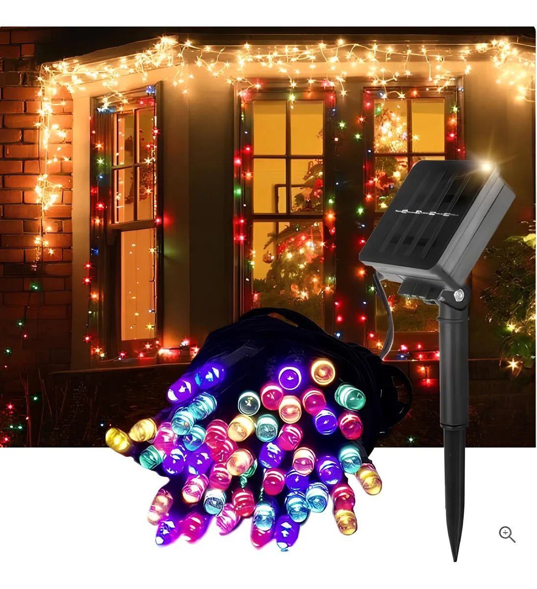 Luces de Navidad LED (20 Metros) Alimentadas por Panel Solar | Decoración Exterior Impermeable IP65